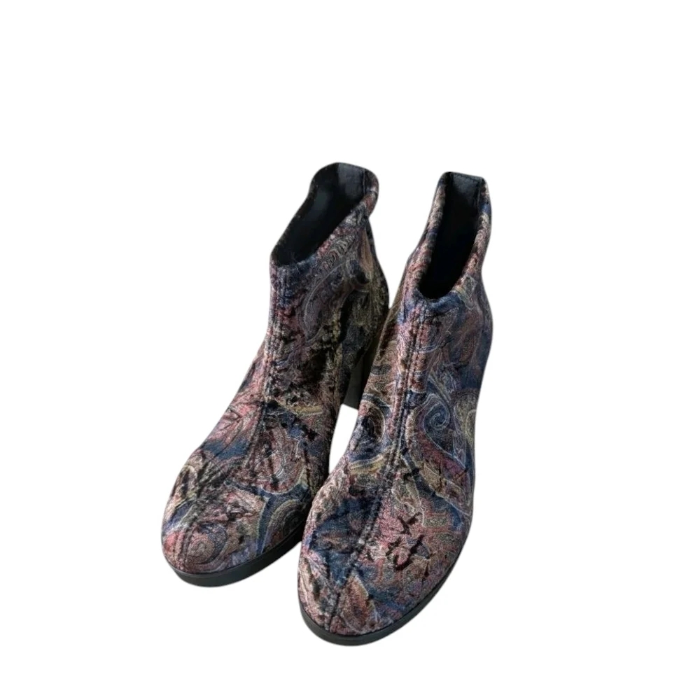 Toni Pons Shoes Women's Crushed Velvet Paisley Multi Ankle Boots Booties Pull On